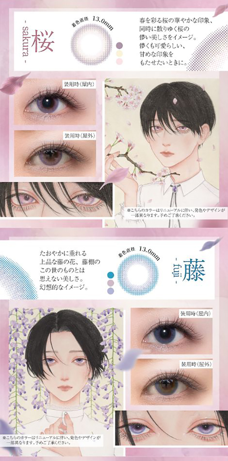 カラコン マンスリー 1箱2枚入り 美少年画 花彩 【菖蒲(ショウブ