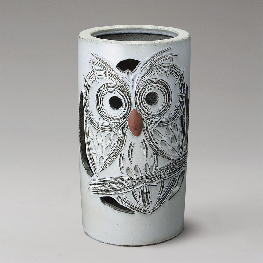 ふくろう　傘立て　常滑焼　開洋窯 扇型フクロウ透かし傘立 （信楽焼き・陶器・傘立て・梅雨・雨
