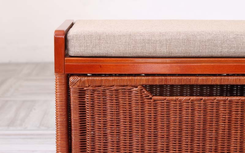 【海南鶏飯】ラタン 籐　ベンチ　棚　アンティーク Rattan Chair / ラタン チェア 【A】〈椅子・籐張り・店舗什器