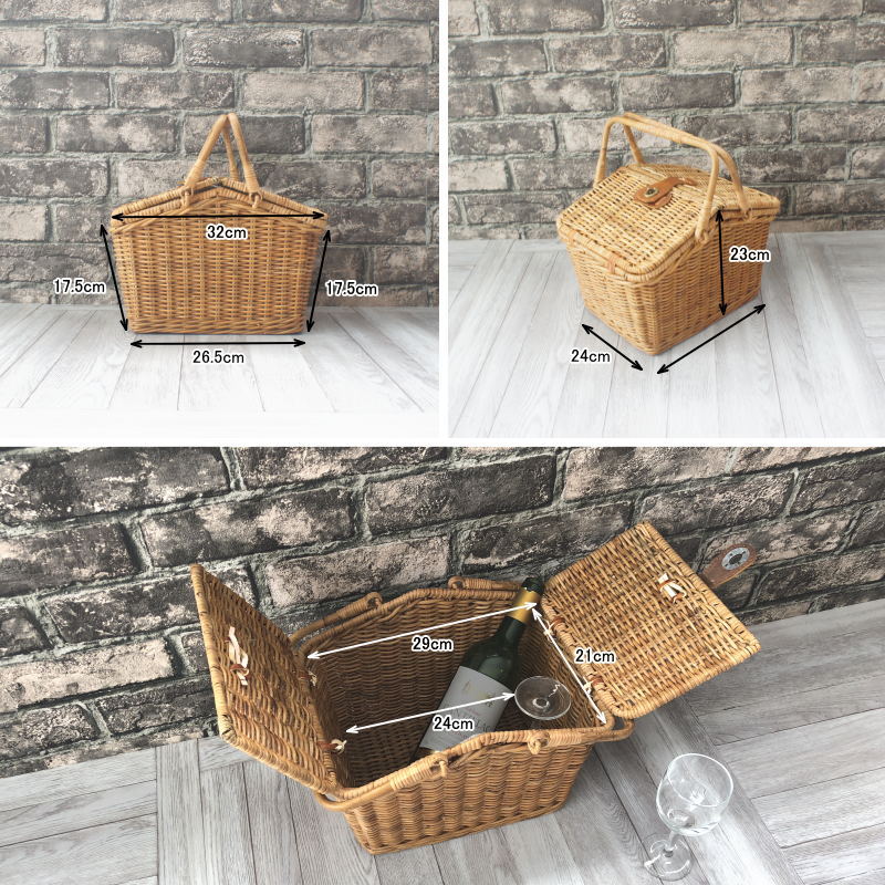 美品 ラタン ピクニックバスケット 大小セット 収納ボックス フタ付 持ち手付 ラタン ピクニック バスケット ふた付き 角 小物入れ ソーイングケース
