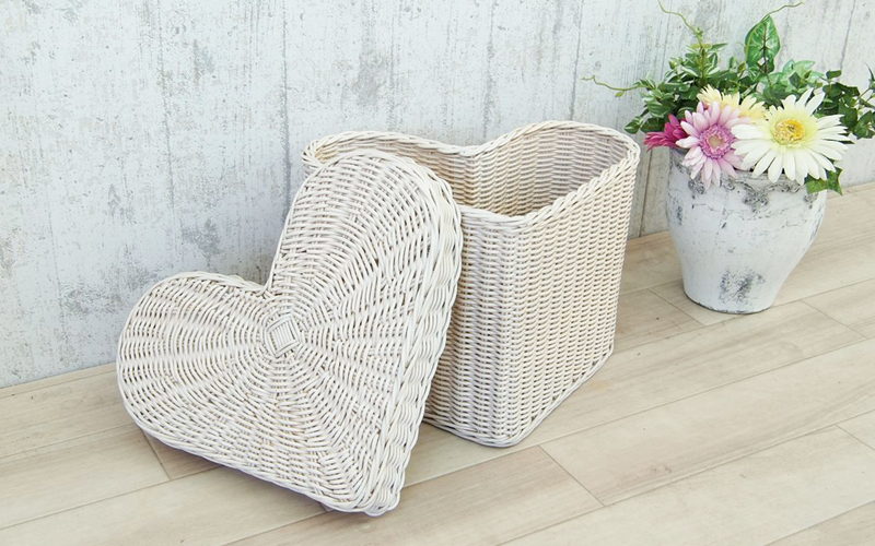 バスケット 収納 かご カゴ フタ付き 蓋付き ハート型 ハート ラタン