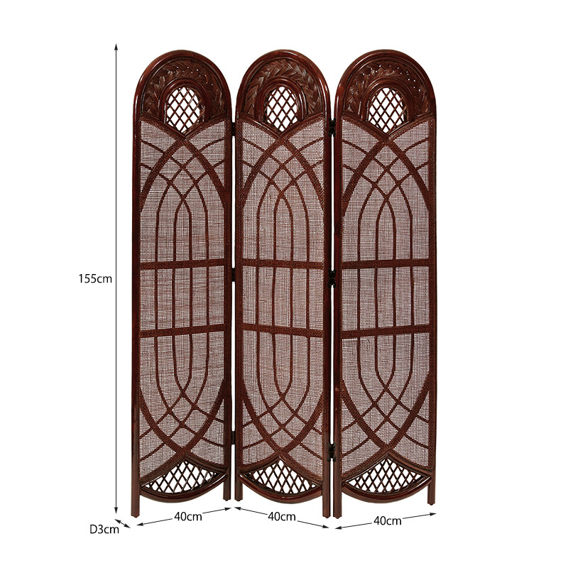 衝立 ラタン 籐 スクリーン 3連 パーテーション 和風 アジアン 