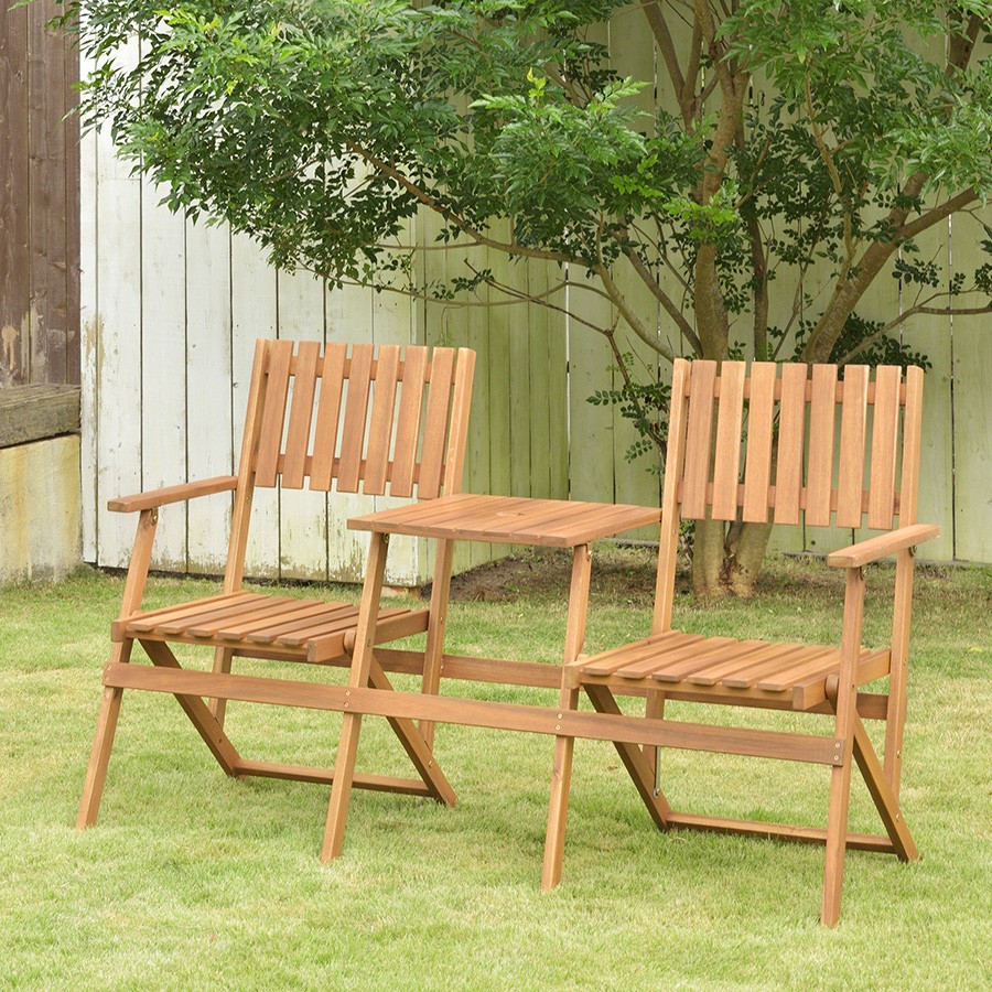 ガーデンチェア 折りたたみ 椅子 2人 二人掛け テーブル 付き 木製