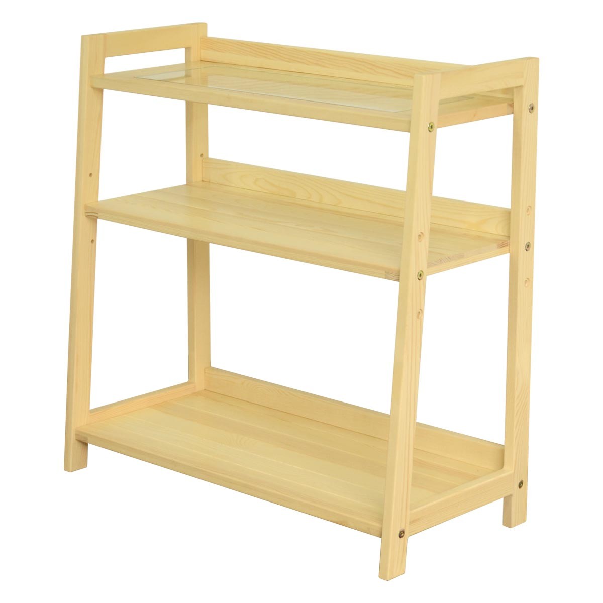 オープンラック おしゃれ 強化ガラス シェルフ 3段 幅 65 cm ウッド