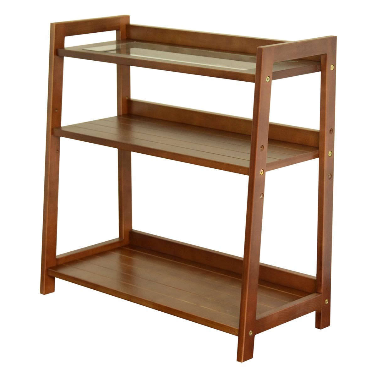 オープンラック おしゃれ 強化ガラス シェルフ 3段 幅 65 cm ウッド