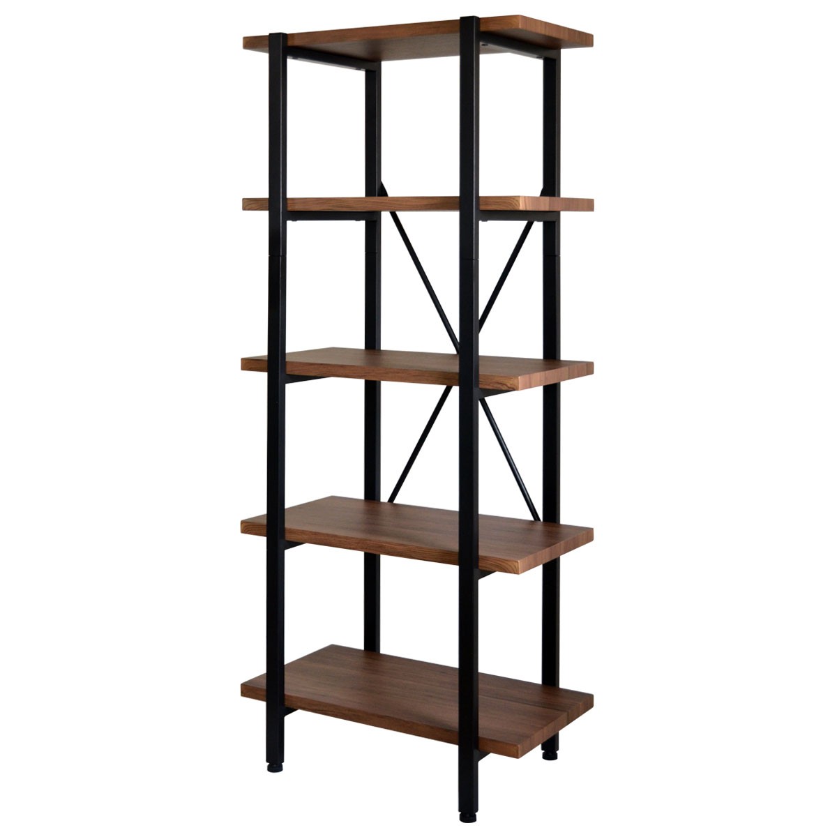 イエロー 5段オープンシェルフ 金属製 本棚 レトロ家具 イエロー 5段