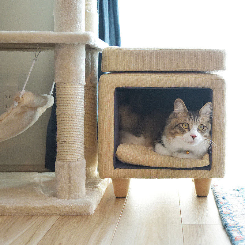 ペットハウス スツール ペット用品 犬 ファブリック 木製 コンパクト 猫 椅子