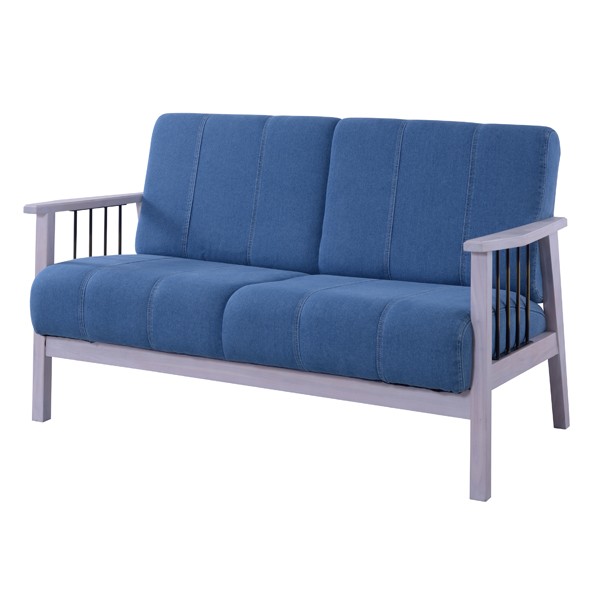 ソファ デニム 2人掛け 2人用 ヴィンテージ おしゃれ 木肘 アイアン 肘