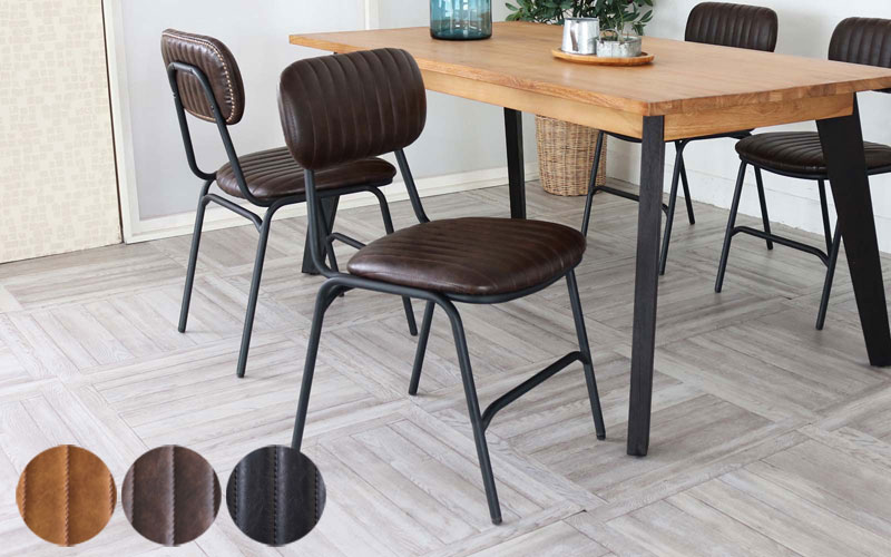 ダイニングチェア 2脚 セット アイアン 合成皮革 レザー