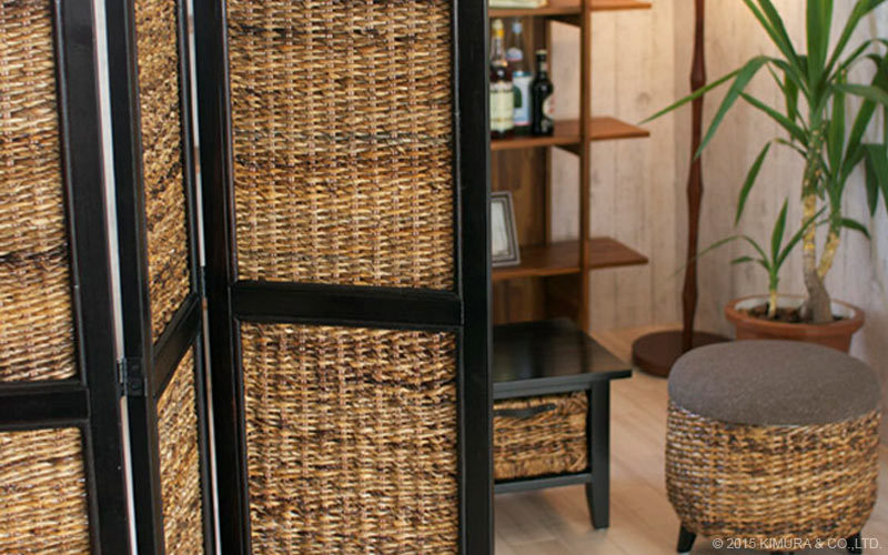 衝立 バナナリーフ ラタン 籐 スクリーン 4連 パーテーション 南国