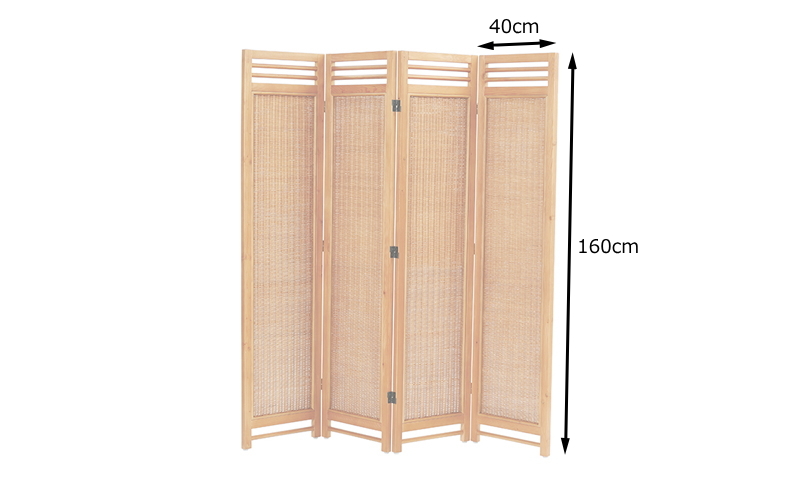衝立 ラタン 籐 スクリーン 4連 パーテーション 天然木 アジアン