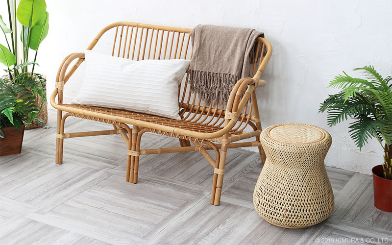 ラタンスツール 円形 鼓型 おしゃれ かわいい ラタン 籐 玄関椅子