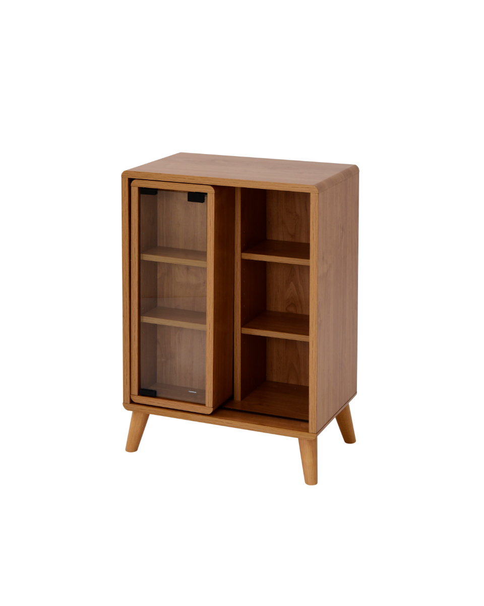 本棚 スライド ラック リビングキャビネット 木製 ガラス扉