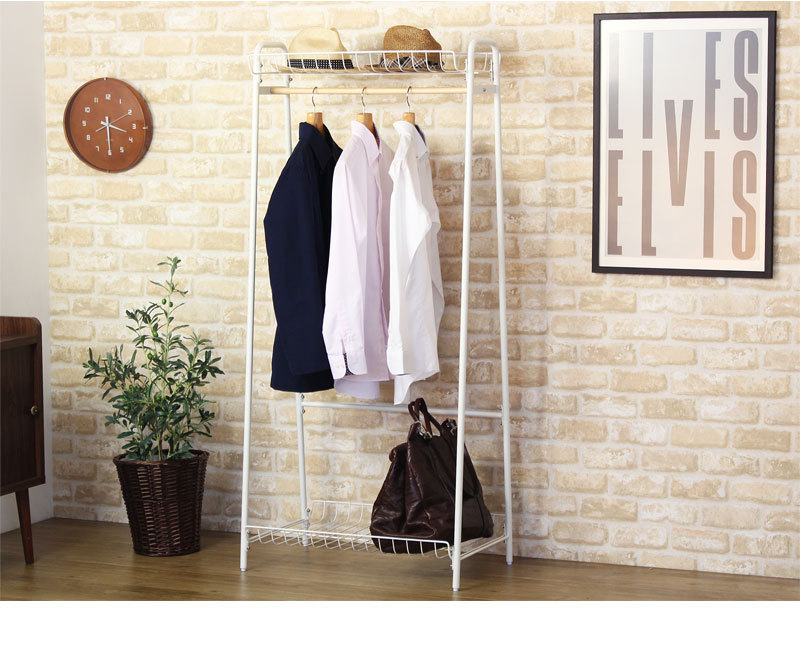ハンガーラック おしゃれ 棚 付き ワイヤー スチール アイアン スリム
