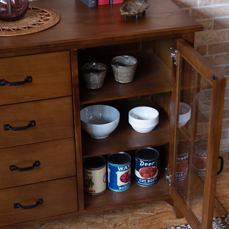 ガラス キャビネット 食器棚 おしゃれ リビング 収納 木製 天然木 幅