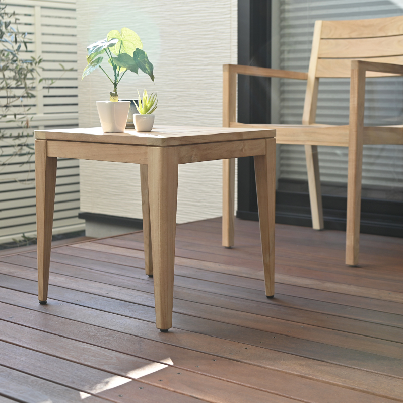 サイドテーブル ガーデン 正方形 43cm 屋外 木製 チーク 無垢材 外