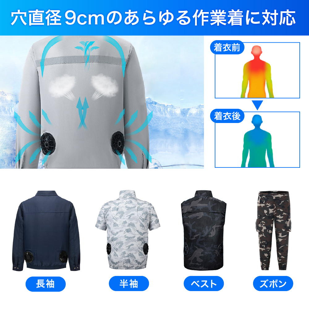 【ファン4個】空調服 2XL バッテリー20000mAp 黒 チタン 丸洗い 空調ファン 強風 19V バッテリー 20000mAh大容量 4段階調節可能