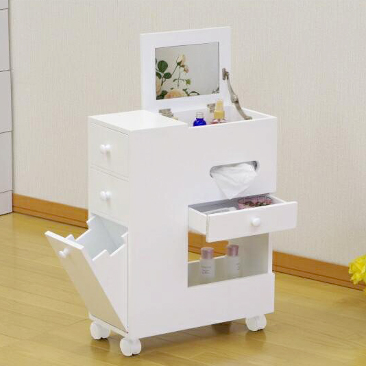 完成品　引き出し　収納　ドレッサー　コスメボックス　鏡台　ホワイト　家具 ドレッサー コスメボックス キャスター付き 鏡台 化粧台 コスメ収納