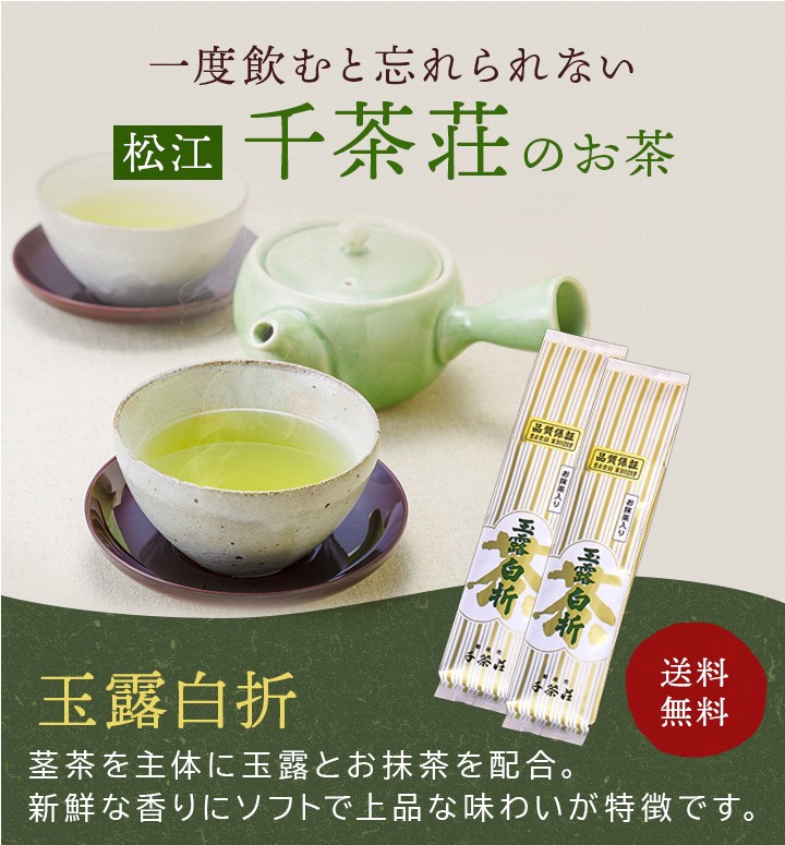 千茶荘 緑茶 煎茶 抹茶入り 玉露白折 100g×3本（メール便 ） 包装・の