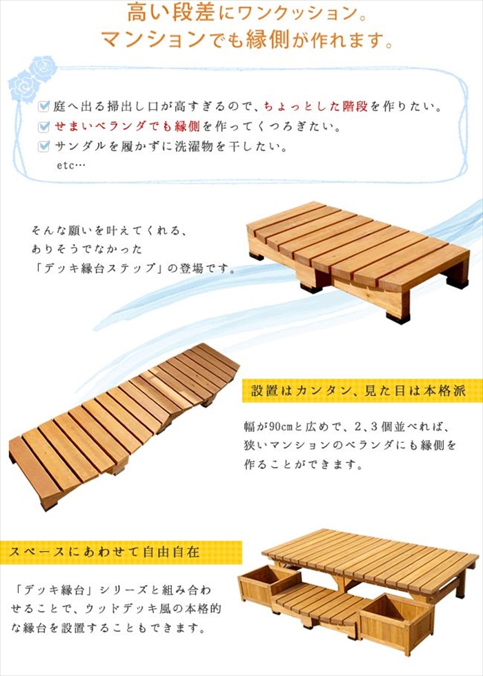 デッキ縁台ステップ ダークブラウン 踏み台 チ...の詳細画像2
