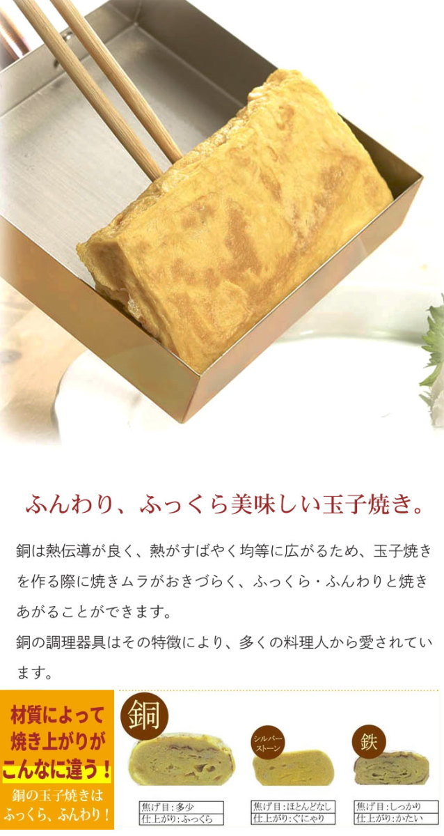 卵焼き器 玉子焼き器 15cm 木蓋付き 日本製 銅製品 銅製 銅 天然木 磨き材付き IH不可 フライパン たまご焼き ふっくら  M5-MGKAH00177｜sanjo-interior-mkt｜02