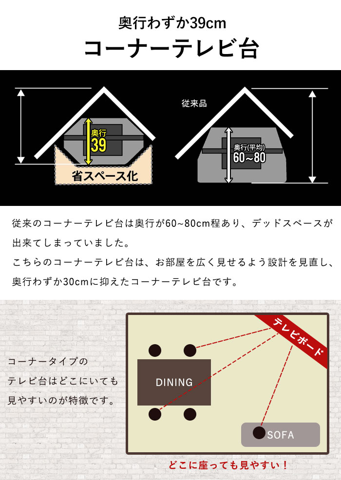 コーナー テレビ台 ダークブラウン 幅115 ...の詳細画像4