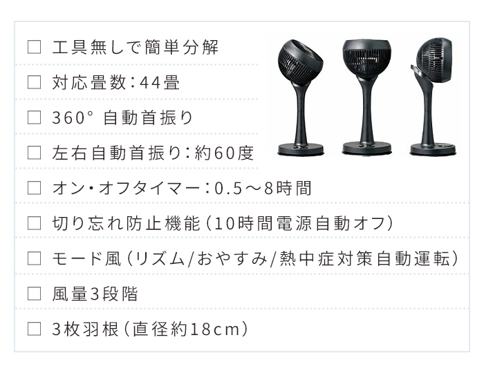 サーキュレーター 扇風機 ブラック 360度首振り 44畳対応 3D送風