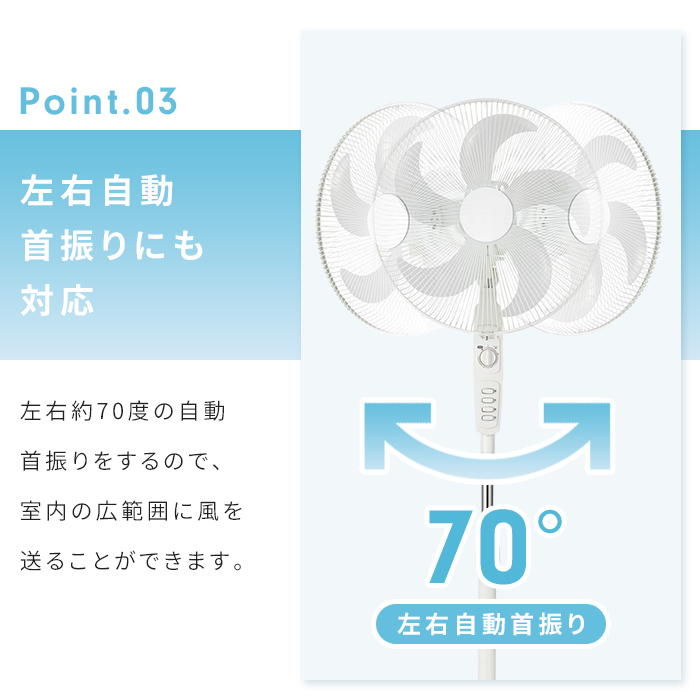 リビング扇風機 40cm ホワイト 扇風機 大型 5枚羽根 フロア扇風機 メカ