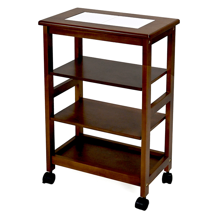 キャスター付きキッチンワゴン　新品　ブラウン　タイル天板付き キッチンワゴン ブラウン キャスター付 天板タイル ワゴン 幅45 奥行28