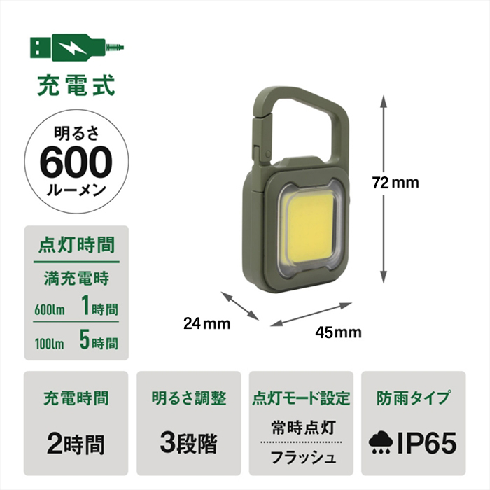 コンパクトライト ブラック USB 充電式 ミニライト フラッシュライト
