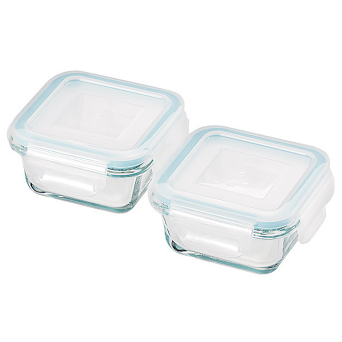 耐熱ガラス 保存容器 2個セット 蓋付き 角型 ミニサイズ ガラス容器