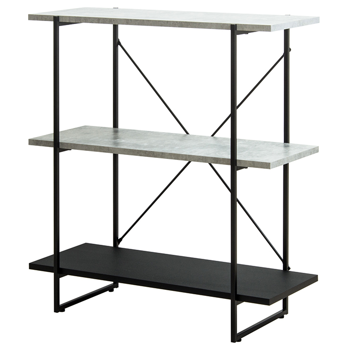 オープンラック 3段 ストーン×ブラック 幅80 奥行30 石目調 おしゃれ