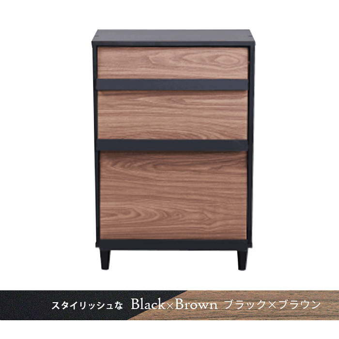 ディスプレイラック ブラック×ブラウン キャビネット フラップ扉 サイドボード リビングボード 脚付 2段 幅60 収納 M5-MGKJKP00222BKBR