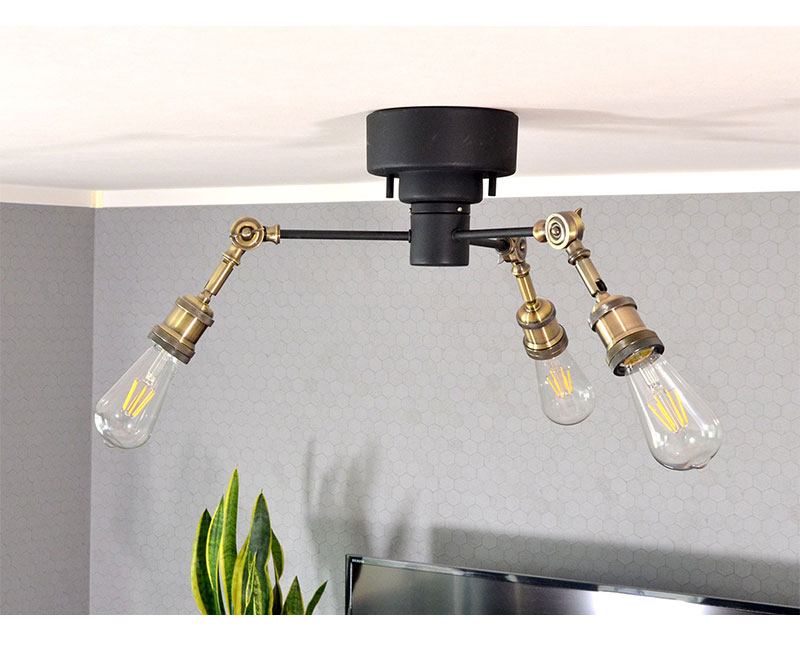 シーリングライト 3灯 LED対応 E26 おしゃれ レトロ 真鍮 ブラック 黒