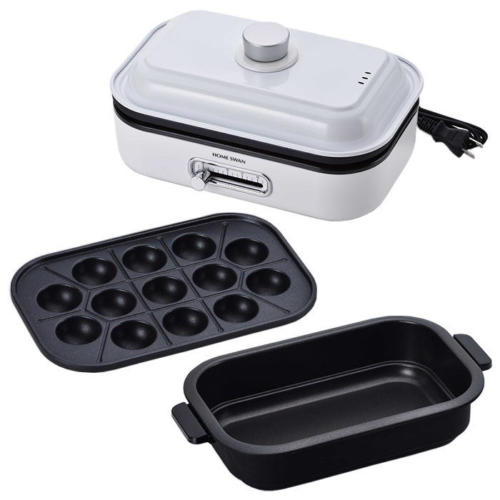 ホットプレート 平面・たこ焼き•焼肉プレート付 ミニホットプレート ふた付 たこ焼きプレート/平面プレート/深鍋 電気