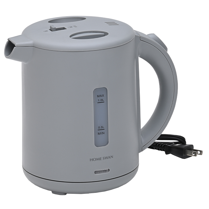 電気ポット 1L グレー 電気ケトル 小型 ポット 1000ml 転倒湯漏れ防止