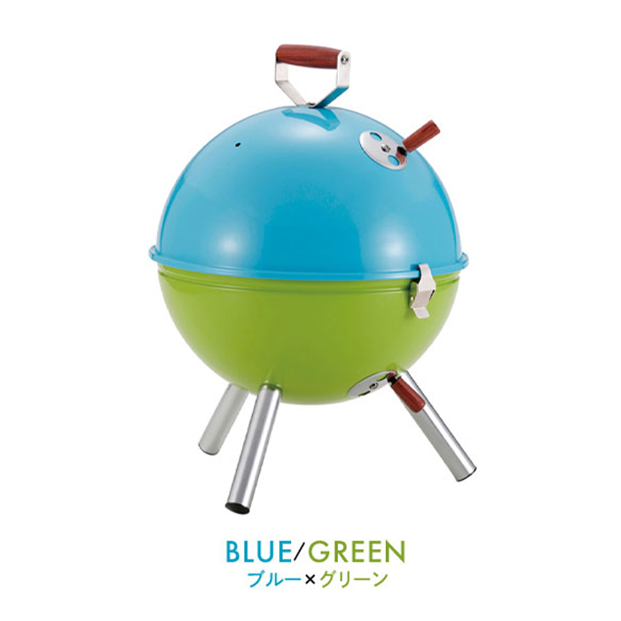 バーベキューコンロ ブルー×グリーン 卓上 小型 BBQ 径29 高さ40 温度計差し込み穴付 アミ付 バーベキューグリル M5-MGKPJ00487BLGN