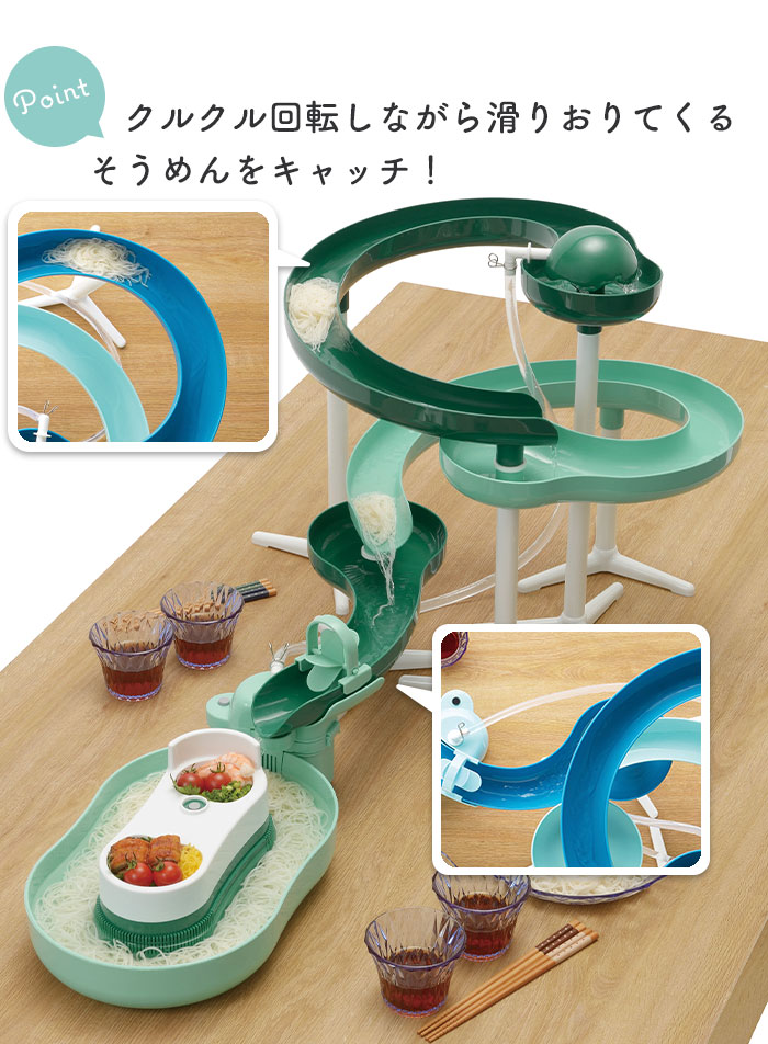 スライダー 流しそうめん ミントブルー 流しそうめん器 回転 くるくる