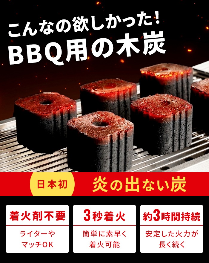 値下げ 着火炭 木炭 バーベキュー用 12個入(3個×4袋) 1箱 着火剤不要
