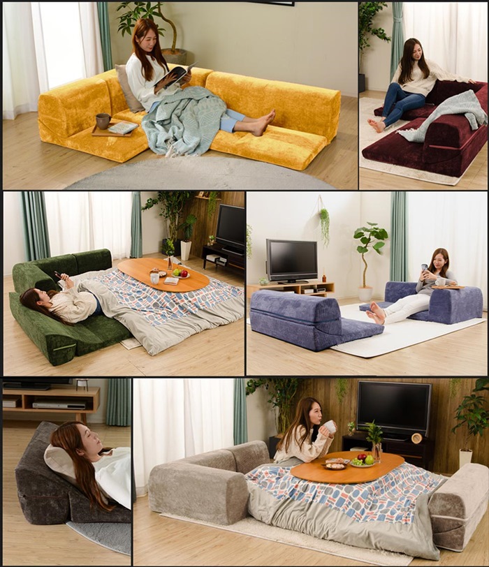 ローソファ 3点セット マスタード コーナーパーツ付 ソファ 座椅子