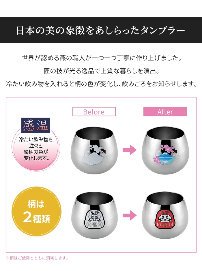 値下げ  ステンレスタンブラー 390ml 2個組 スイング タンブラー 感温 ステンレス ゆらゆら ロックカップ 福だるま M5-MGKYM00526Dの画像