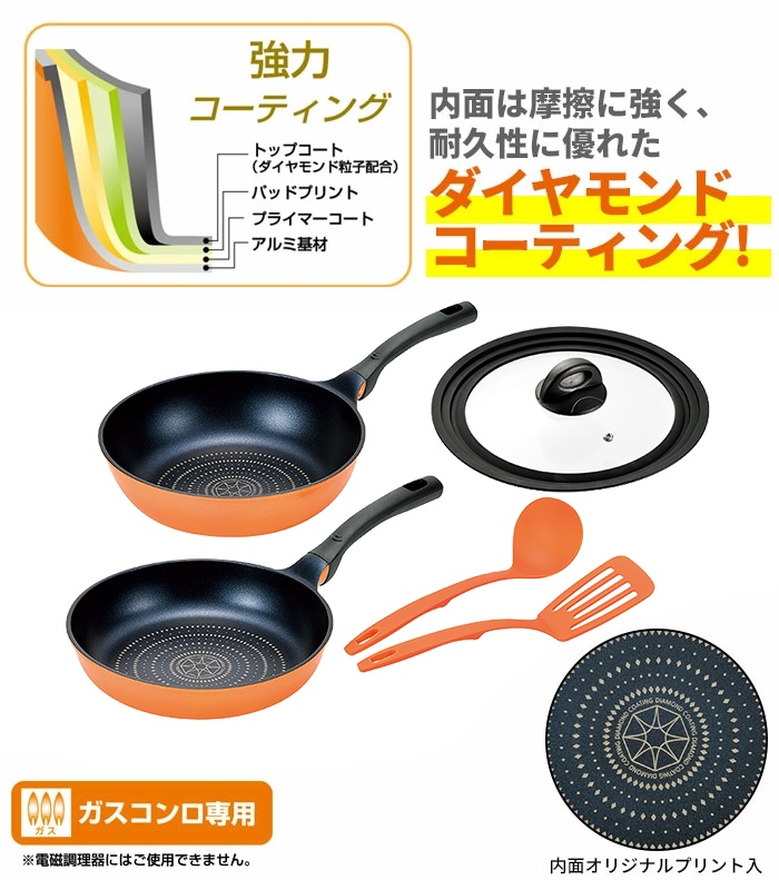 フライパン 26cm/炒め鍋 28cm/兼用ガラス蓋/お玉/ターナー 5点セット