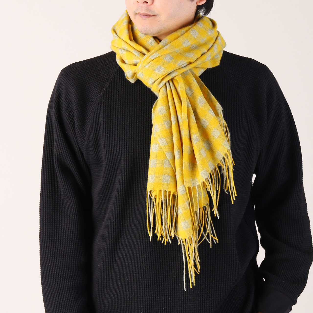 カシミヤ 100% チェック 大判 ストール メンズ 205cm カシミア
