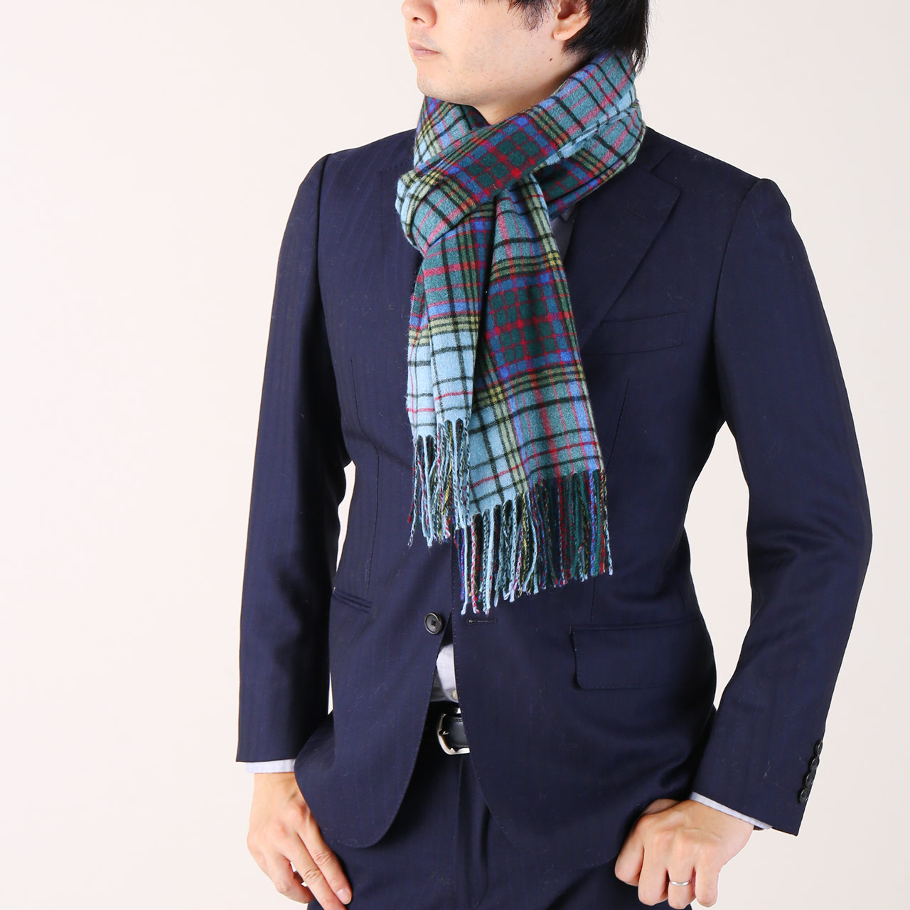 カシミヤ 100% チェック 大判 ストール メンズ 205cm カシミア