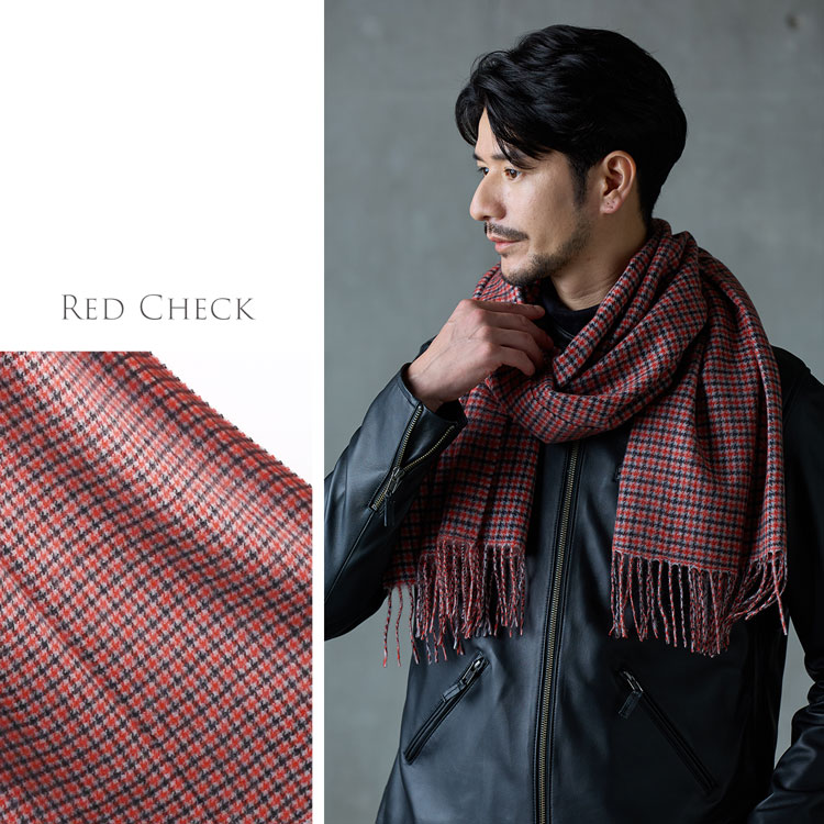 カシミヤ 100% ストール メンズ レッドチェック