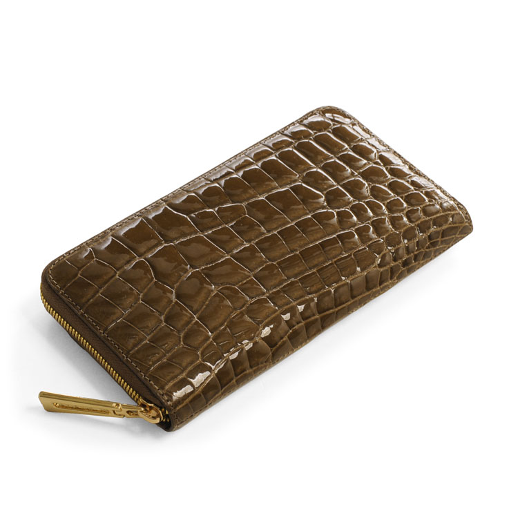 クロコダイル 長財布 メンズ シャイニング加工 ラウンドファスナー