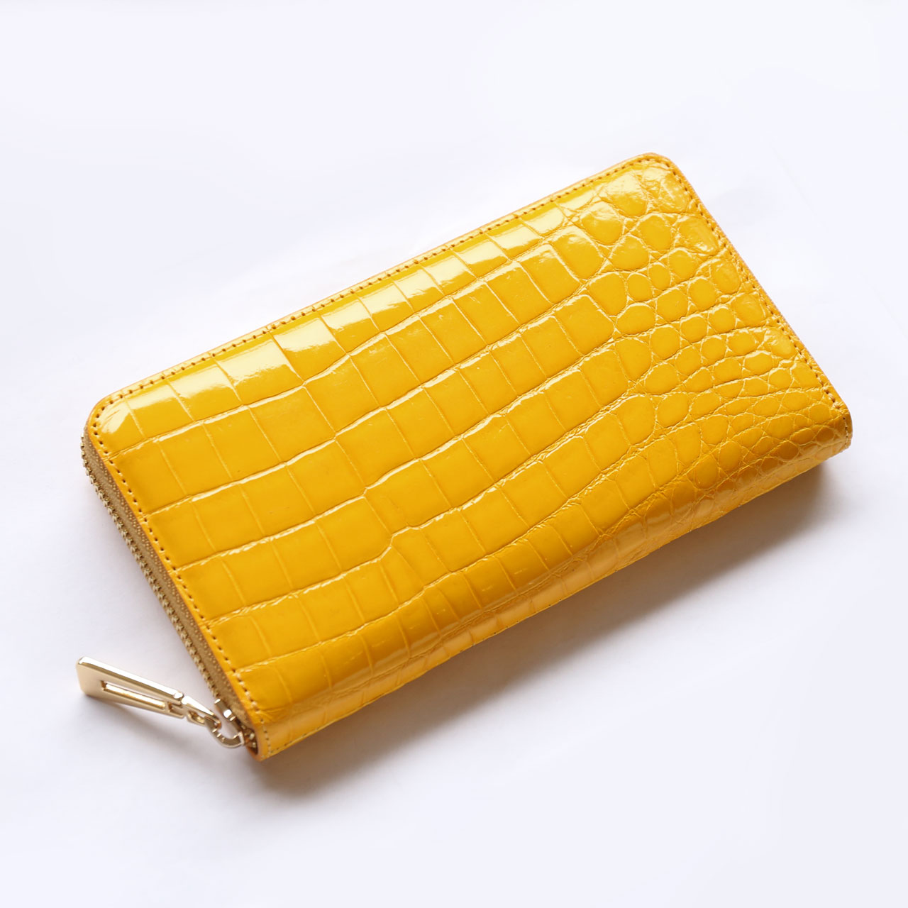 クロコダイル 長財布 メンズ シャイニング加工 ラウンドファスナー