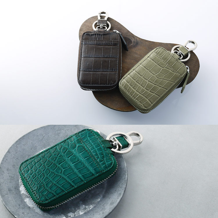 クロコダイル スマートキー ケース メンズ アウトポケット付き キー