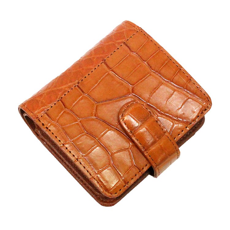 日本製 マット クロコダイル コンパクト 折り財布 ボックス型小銭入れ