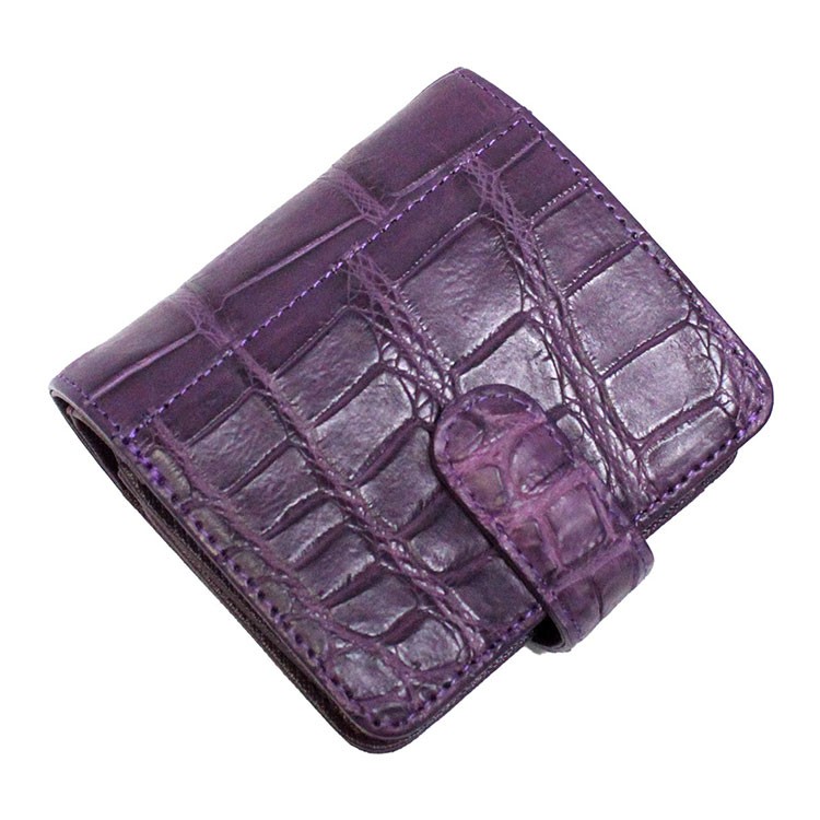日本製 マット クロコダイル コンパクト 折り財布 ボックス型小銭入れ